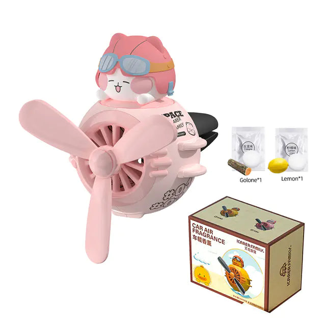 Cartoon Pilot Car Air Freshener with Rotating Propeller