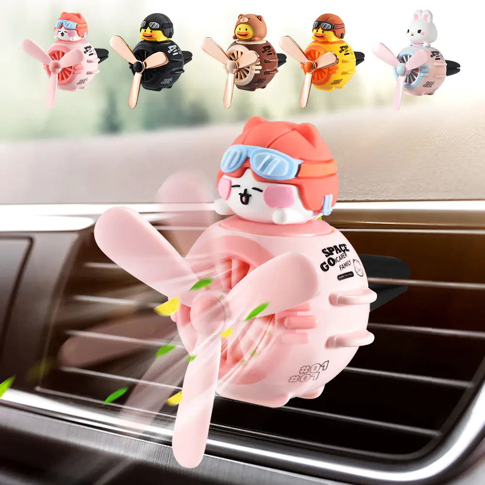 Cartoon Pilot Car Air Freshener with Rotating Propeller