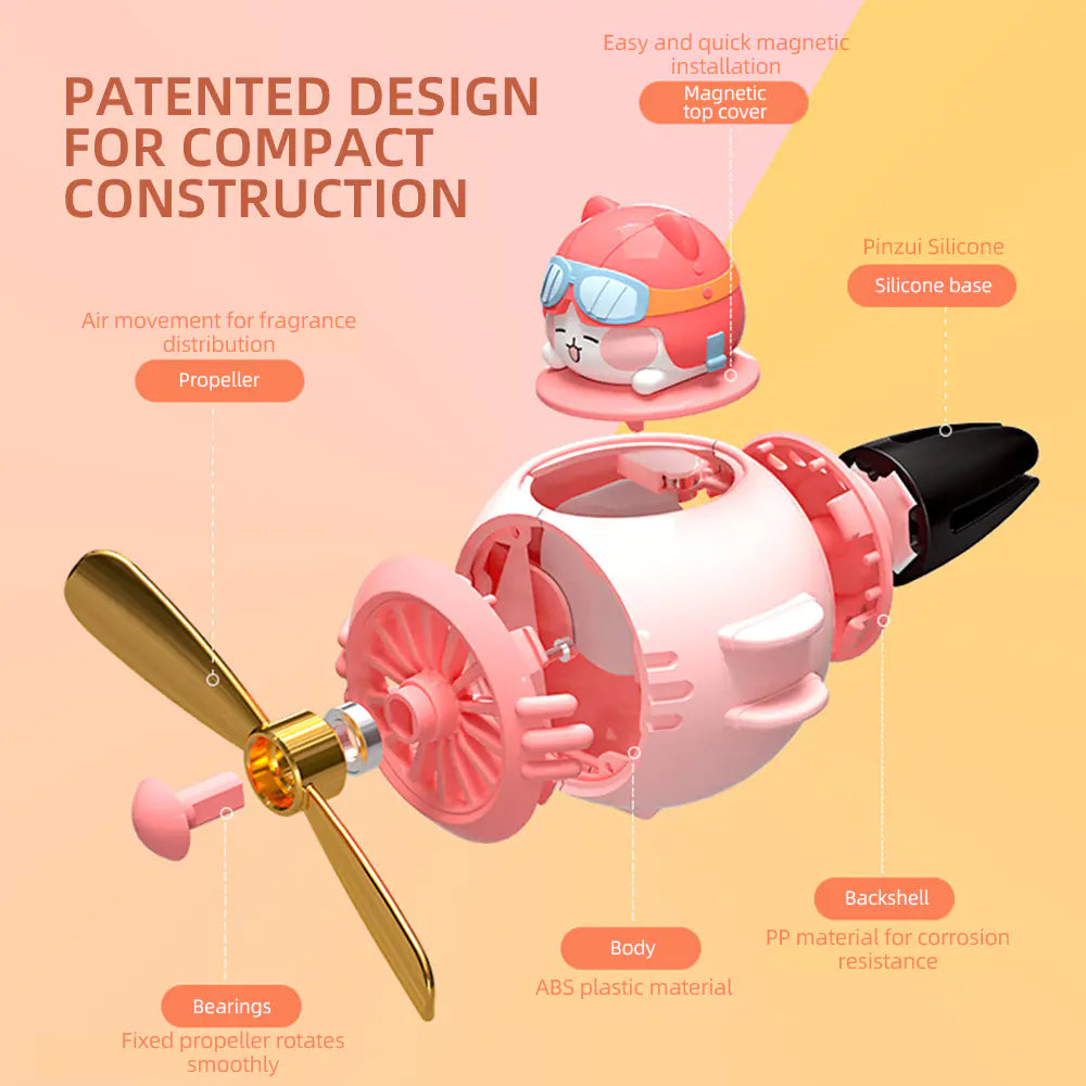 Cartoon Pilot Car Air Freshener with Rotating Propeller