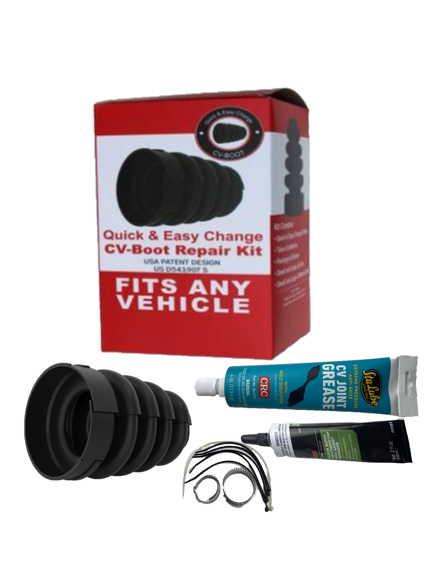 Universal split overlapping cv boot replacement kit for torn inner and  outer cv joint boot cover