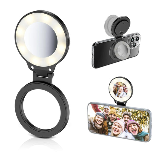 Magnetic Selfie Light Rechargeable LED Selfie Ring Light for Magsafe with Brightness Adjustable Portable LED Phone Fill Light for All Phones Selfies/Photography/Zoom/Video Conference/Vlogging Black